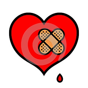Wounded little heart icon with band aid