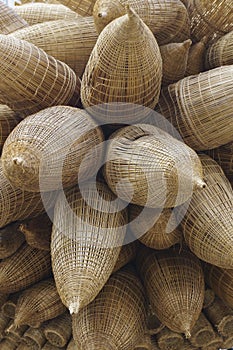 Woven bamboo baskets background