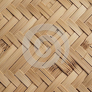 Woven bamboo mat showcasing an intricate pattern of interlaced strips. The strips