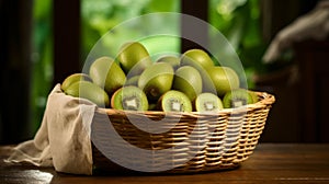 Woven basket brimming with crisp kiwis