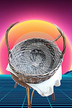 Woven basket on a smal street table photo