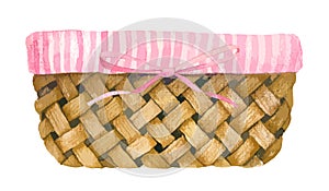 Woven basket with striped lining and tyny pink bow