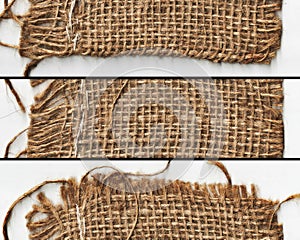 Woven cloth texture in banner Border fabric texture of torn linen sacking cloth