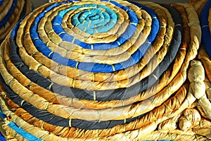 Woven Fabric and Cane bench