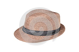 Woven fedora hat isolated on a white background