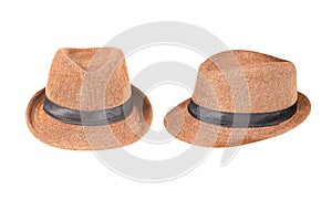 Woven fedora hat isolated on a white background