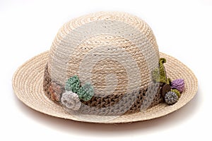 Woven hat decorated isolate on white background