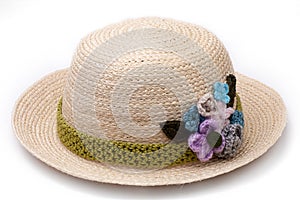 Woven hat decorated isolate on white background