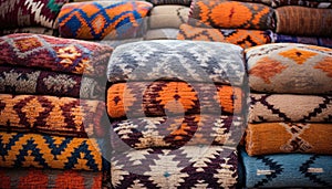 Woven Heritage: Textures of Berber Traditional Wool Carpets with Geometric Patterns