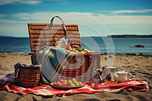 Woven Picnic basket beach. Generate Ai