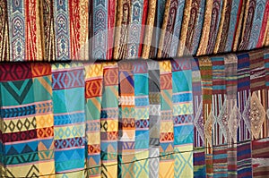 Woven scarves for sale in local Karen long neck tribe village tourist market