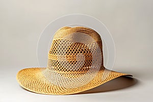 Woven Straw Hat on Neutral Background