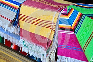 Woven traditional covers at the market in Oaxaca