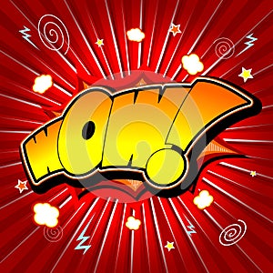 Wow illustration - yellow and orange text, red background