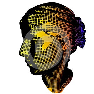 Wow pop art face mesh. Sexy emotion girl Vector colorful 3d grid background cartoon