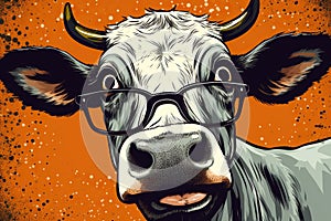 Wow pop art surprised cow, concept of Comic book style, created with Generative AI technology