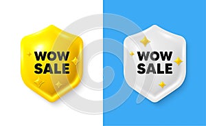 Wow Sale tag. Special offer price sign. Shield 3d banner with text box. Vector