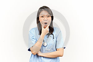 WOW and Shocked Face Expression Of Asian Young Doctor Isolated On White Background