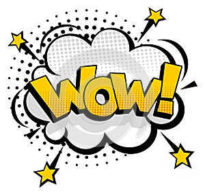 Wow word in bursting comic cloud. Pop art splash