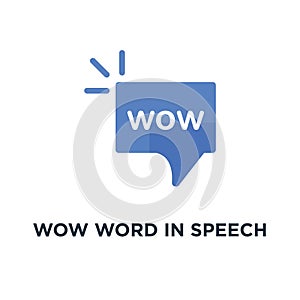 wow word in speech bubble icon, symbol of surprise in internet communication or expression of wonder concept simple style trend
