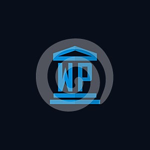 WP initial logo monogram with simple courthouse building icon design vector photo