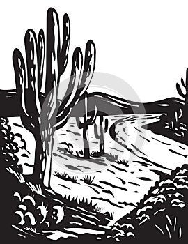 WPA Art Saguaro National Park in Pima County Arizona USA Grayscale Black and White