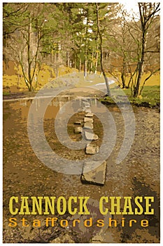 WPA inspired retro travel poster of Cannock Chase, Staffordshire, UK