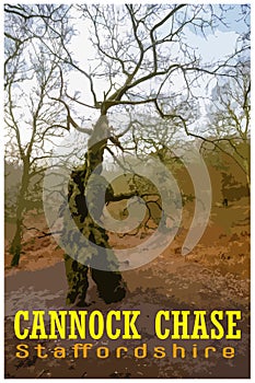 WPA inspired retro travel poster of Cannock Chase, Staffordshire, UK