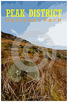 WPA inspired retro travel poster concept of the Peak District National Park, UK