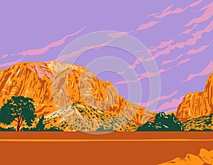 East Temple Mountain in Zion National Park Washington County Utah WPA Poster Art