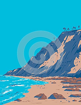Black's Beach in Torrey Pines La Jolla San Diego California USA WPA Poster Art