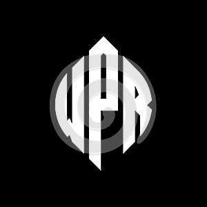 WPR circle letter logo design with circle and ellipse shape. WPR ellipse letters with typographic style. The three initials form a