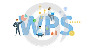 WPS, Wi-Fi Protected Setup. Concept with keywords, people and icons. Flat vector illustration. Isolated on white. photo