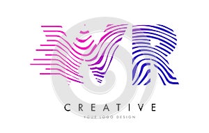 WR W R Zebra Lines Letter Logo Design with Magenta Colors