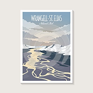 Wrangell Saint Elias National Park poster illustration, ice mountain and river poster