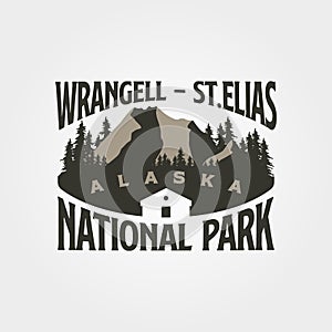 wrangell st elias vintage logo vector illustration design, alaska mountain outdoor logo design