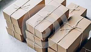 Wrapped Brown Cardboard Boxes with String