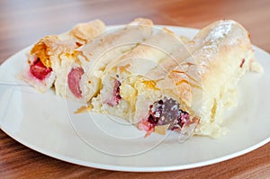 Wrapped cherry pie in plate