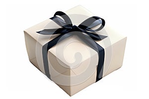 wrapped gift box with a plain ribbon, on a white background.