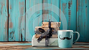 Gifts and Mustache-Themed Mug.AI generated image