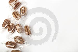 Wrapped Mint humbugs on a white background