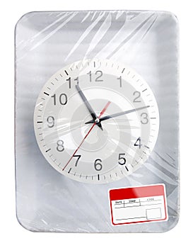 Wrapped plastic food container with clock
