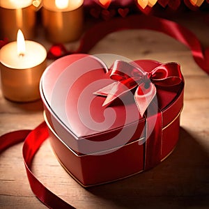 Wrapped present box in heart shape, a romantic gift to celebrate romance, love and Valentine\'s day