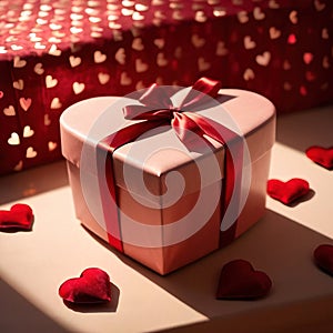 Wrapped present box in heart shape, a romantic gift to celebrate romance, love and Valentine\'s day