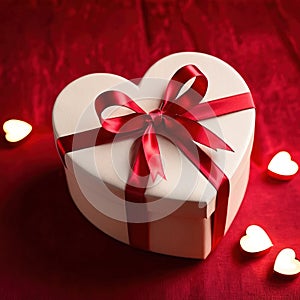 Wrapped present box in heart shape, a romantic gift to celebrate romance, love and Valentine\'s day