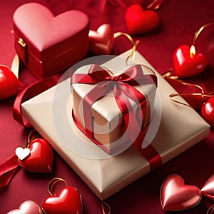 Wrapped present box in heart shape, a romantic gift to celebrate romance, love and Valentine\'s day