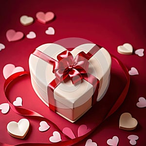 Wrapped present box in heart shape, a romantic gift to celebrate romance, love and Valentine\'s day