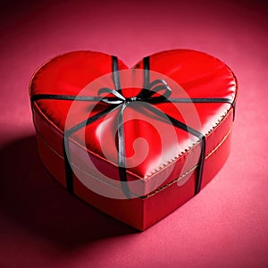 Wrapped present box in heart shape, a romantic gift to celebrate romance, love and Valentine\'s day