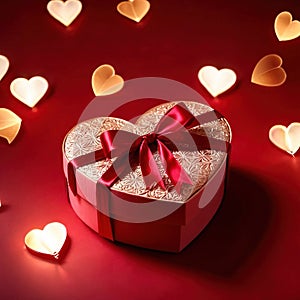 Wrapped present box in heart shape, a romantic gift to celebrate romance, love and Valentine\'s day