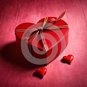 Wrapped present box in heart shape, a romantic gift to celebrate romance, love and Valentine\'s day